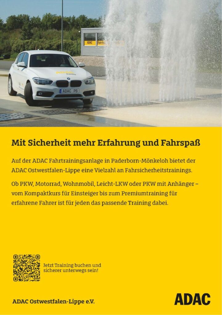 Werbung für das ADAC Fahrsicherheitstraining in Paderborn